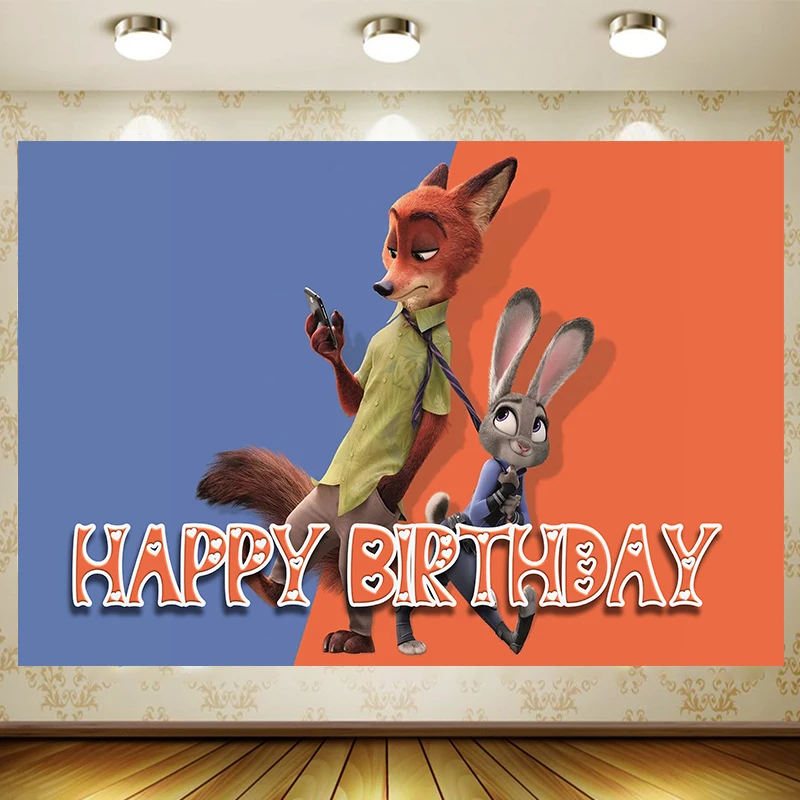 Zootopia sfondo bambini compleanno forniture ragazza principessa festa Banner Kid Cartoon decorazione sfondo fotografia