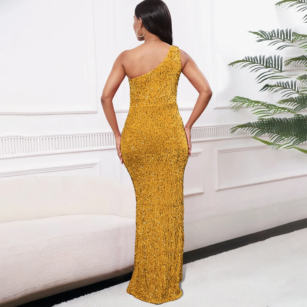 Nuovo rosso nero blu oro giallo vestito di paillettes donna sera partito Prom eleganti abiti da festa lunghi vestiti economici Club Costume donne