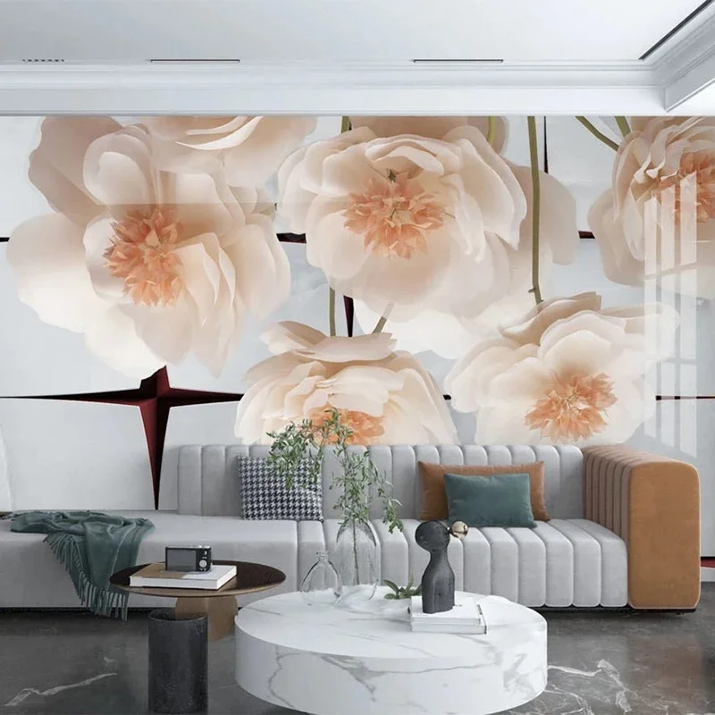 Custom Mural Wallpaper Modern Light Luxury 3D Stereo Jewelry Flower Living Room TV Dining Room Background Wall Papel De Parede