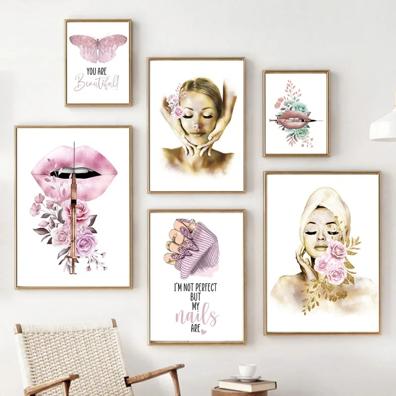 Facial Treatment Lip Botox Spa Butterfly Nail Wall Art Canvas Painting Nordic Posters and Prints for Beauty Salon Home Decor