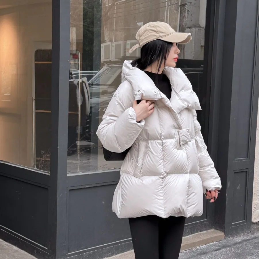 2025 invierno nueva moda mujer Color sólido Casual moda Simple básico suelto manga larga con capucha acolchado abrigos Parkas femeninas Tops