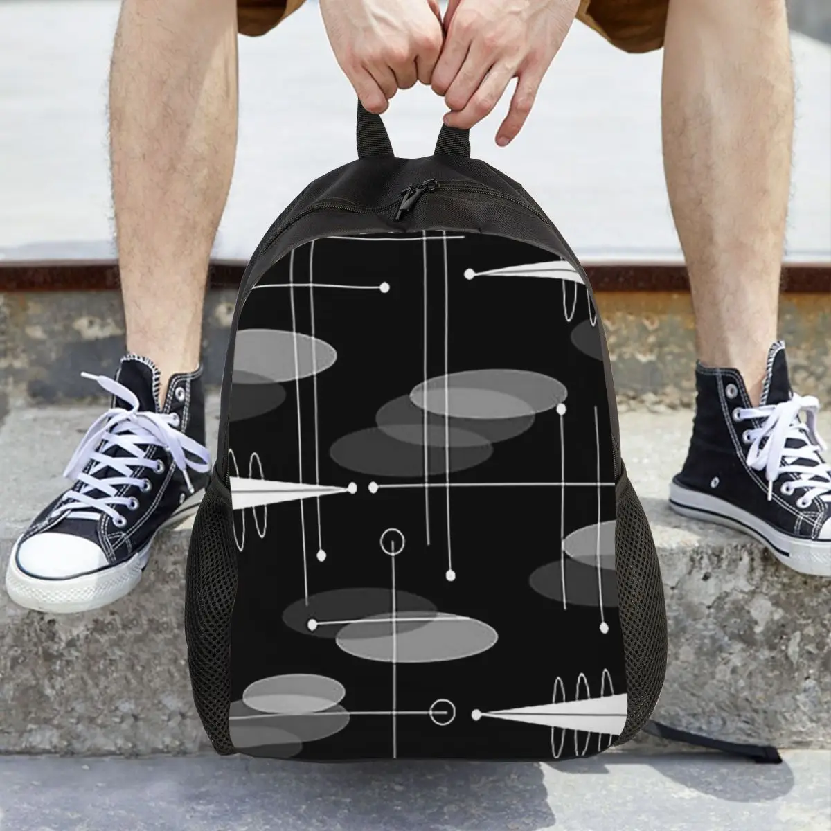 미드 센추리 원자 우주 시대 학생 배낭 학교 가방 소년을위한 하이킹 여행 데이 팟 소녀 패션 Bookbag 어깨 가방