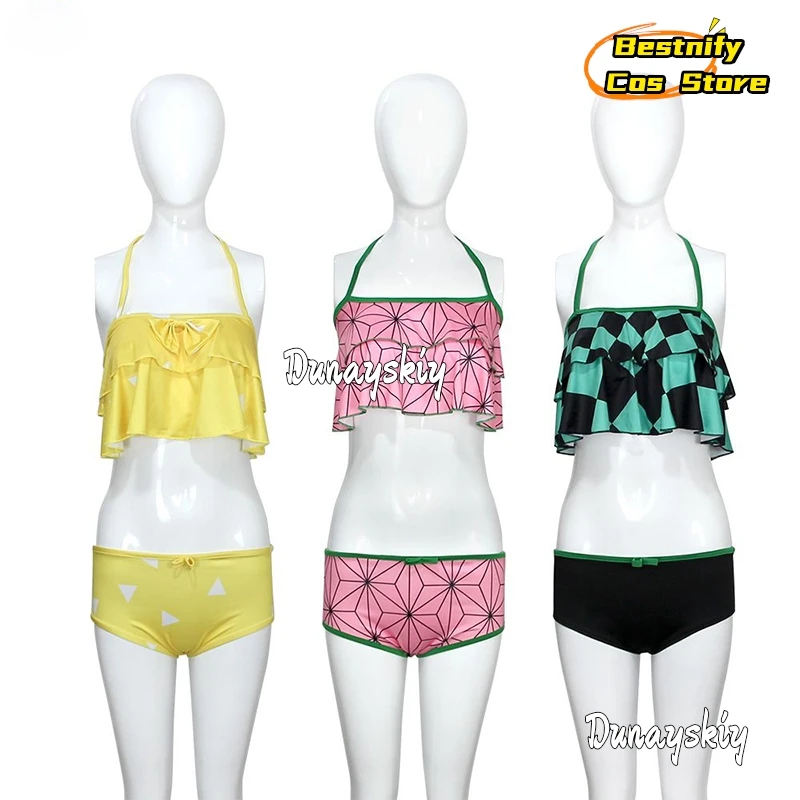 CosplayAnime Kimetsu No Yaiba mariposa Endire disfraz de Cosplay dos piezas Halter cuello Bikini traje de baño Sexy traje de baño para verano