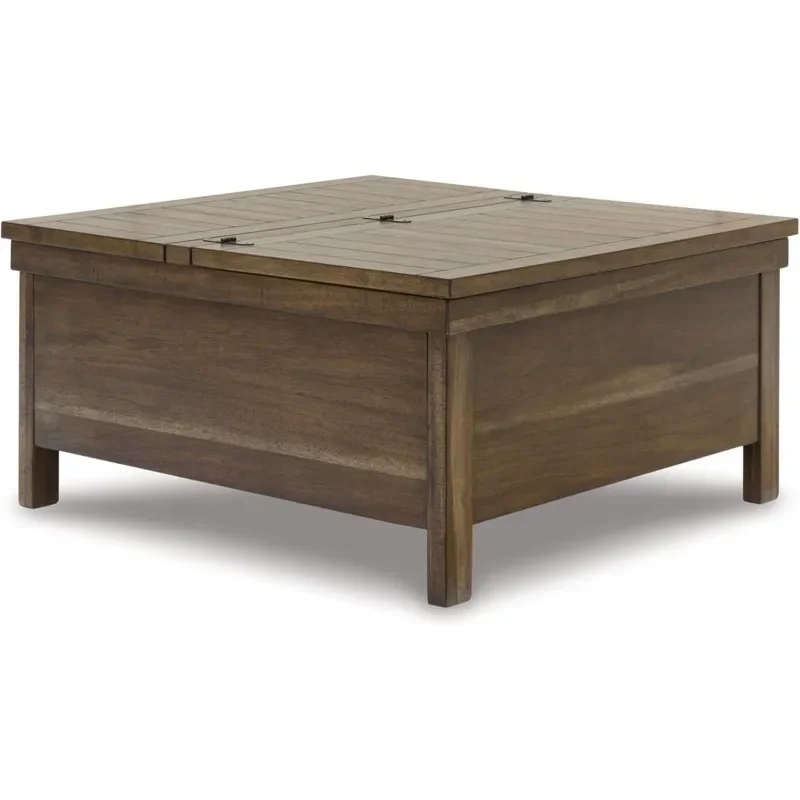 Iconic Design Rustic Style Hinged Lift Cocktail Table with Hidden Storage for Living Room Bar