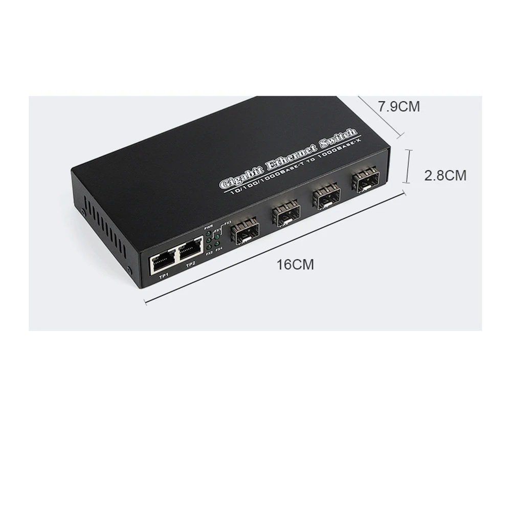 ABGN Gigabit Media Converter 4 to 2 RJ45 Transceiver 10/100/1000M Fiber Optic Switch EU PLUG