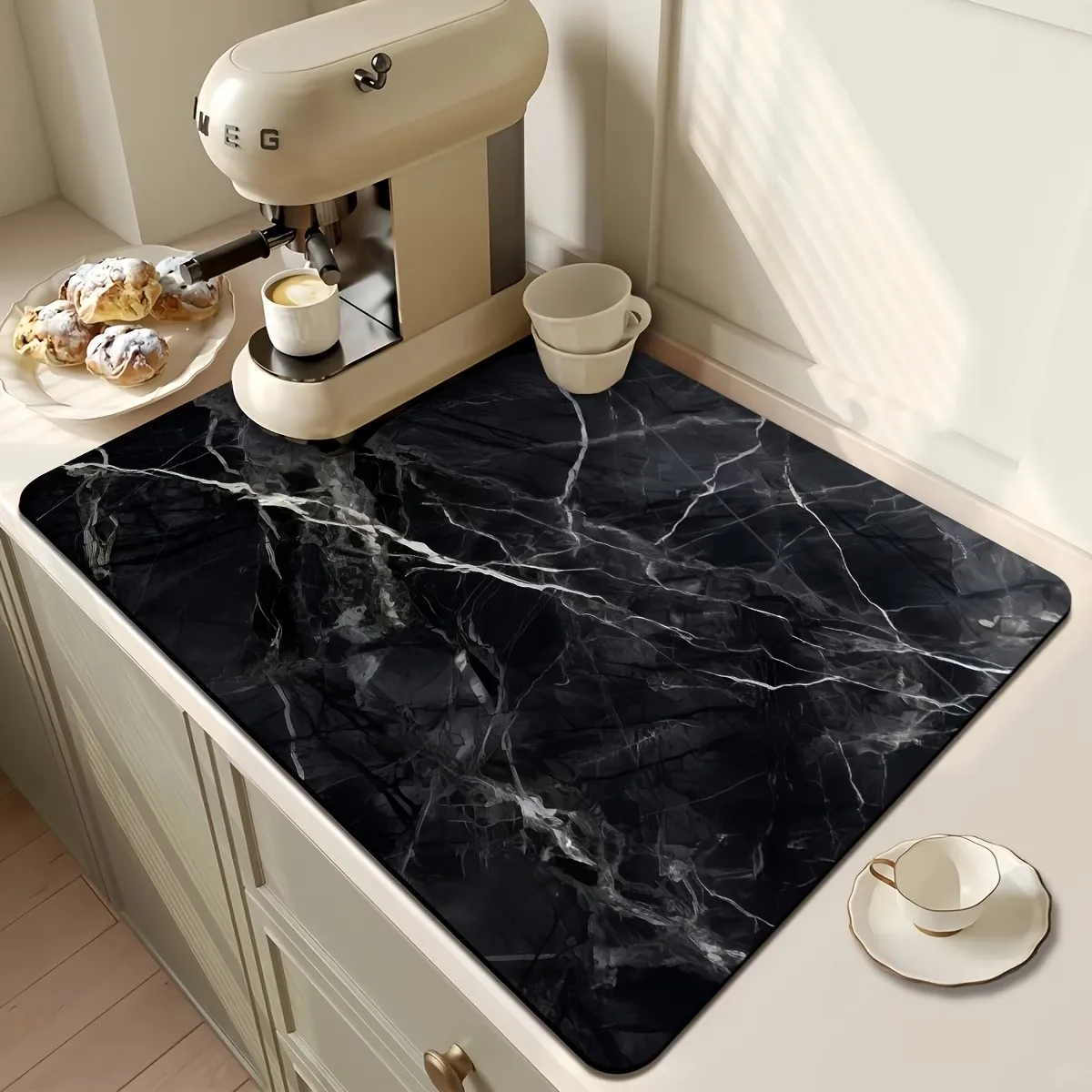 Heavy Duty Square Coffee Mat Rubber Base Non Slip Water Absorbing Placemat for Dining Table