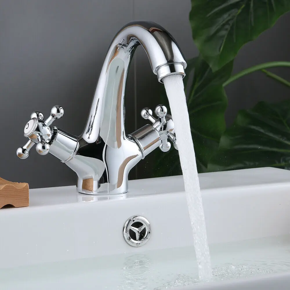 Faucet Two-handle Bathroom Kitchen Faucet Chrome Washbasin Cross Handle Washbasin Faucet 1/2\