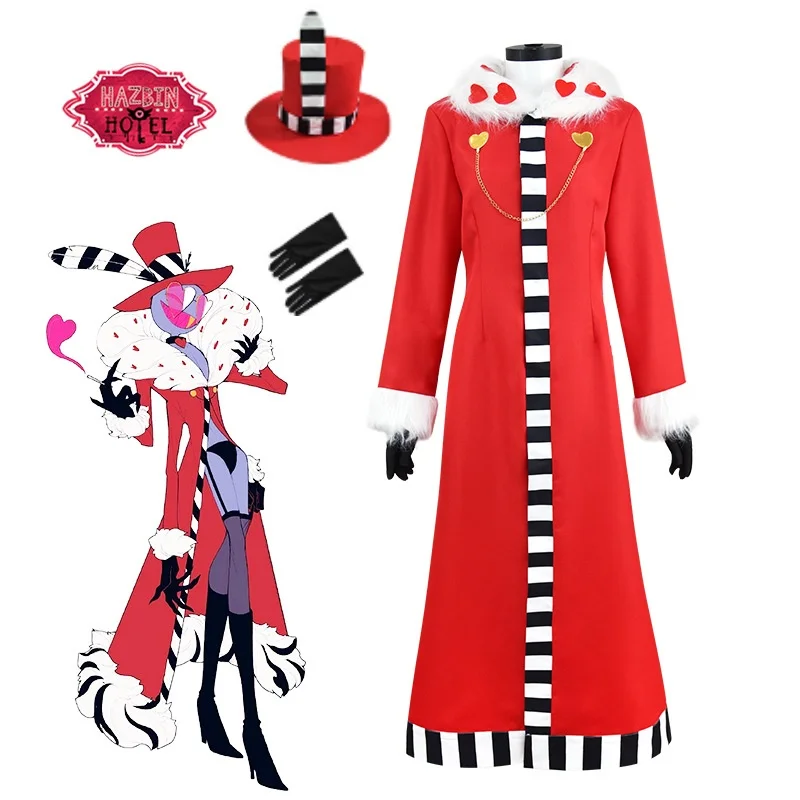 

Anime Hotel Clothes Hotel Cosplay Suit, Anime Hazbin Valentino Cosplay Costume Red Long Coat Cloak Hat Gloves Daily Outfit