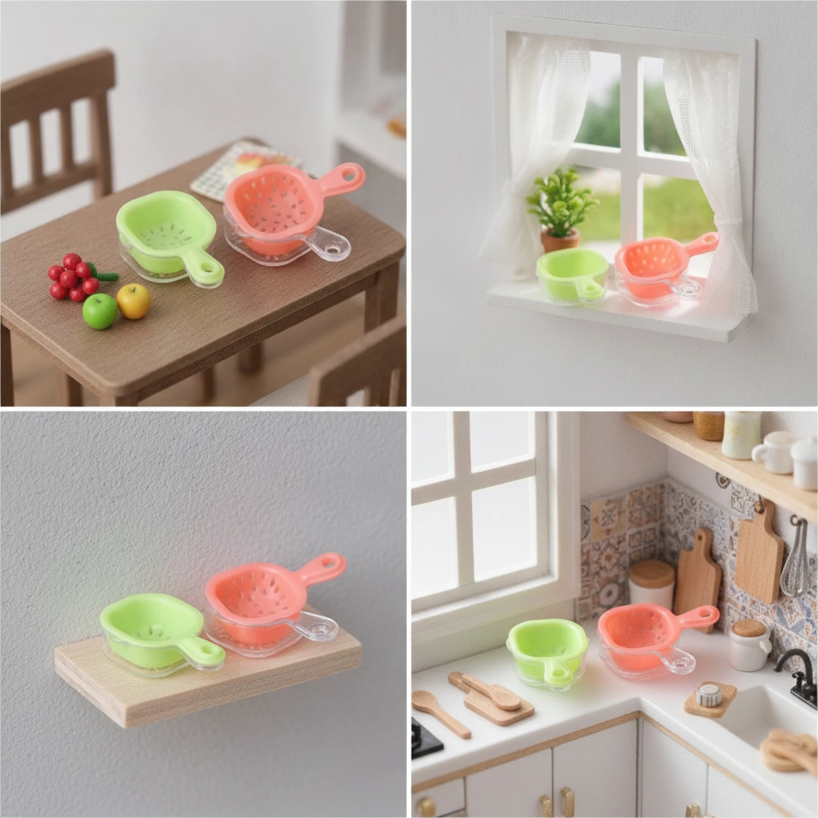 2 Pieces Miniature Colander Translucent Miniature Draining Basket Food Colander Plastic Toy Kitchenware Realistic