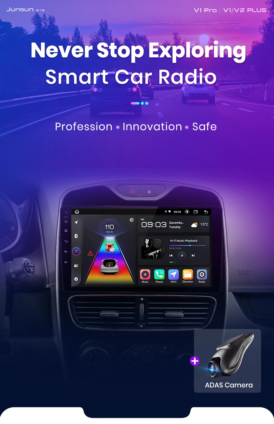 Junsun carplay android auto autoradio für renault clio 4 zoe 2016-2017 gps intelligente systeme stereo multimedia autoradio – Detail 6