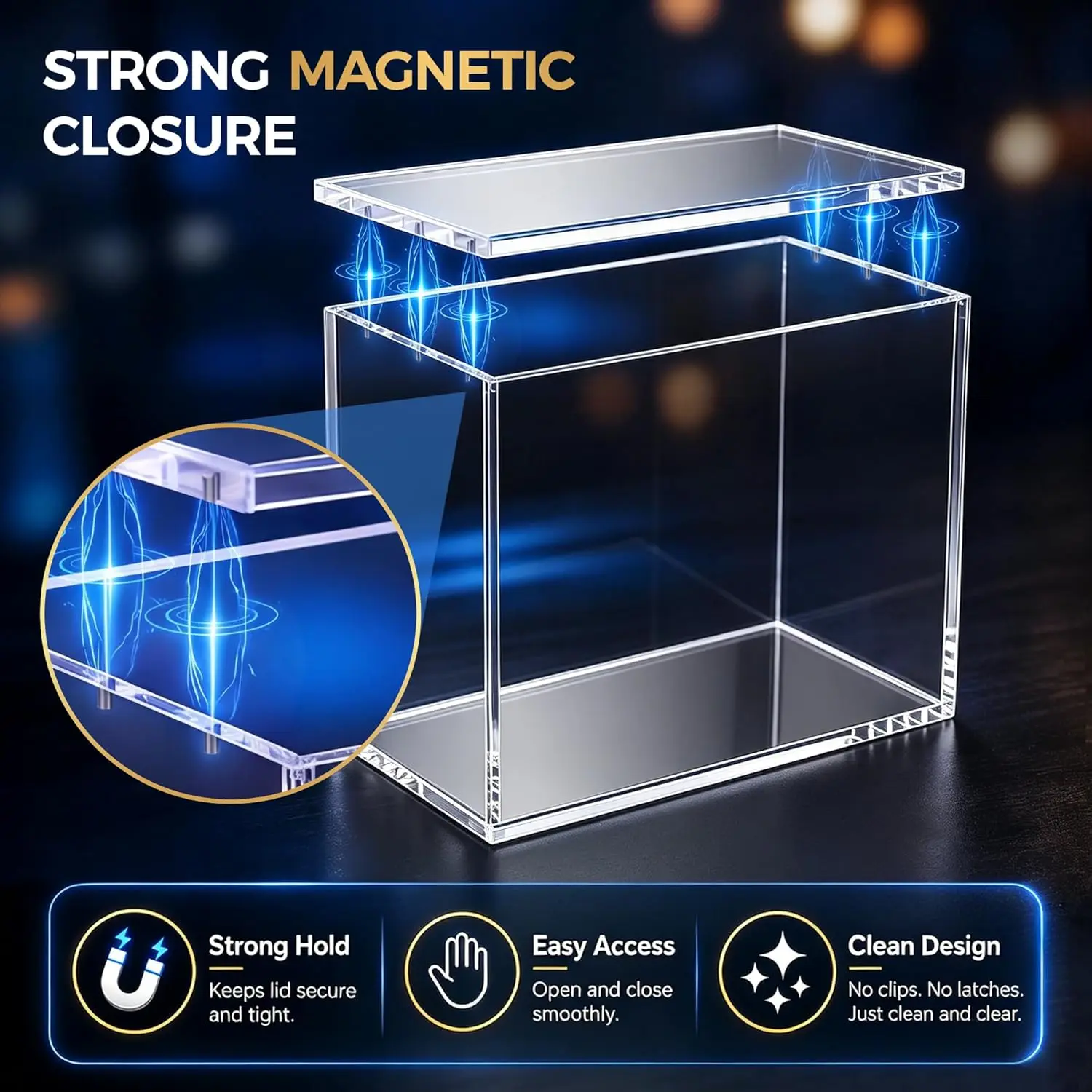 ETB Acrylic Case, 99% UV Block (Protects ETB from Fading) 6Mm X 6Mm X 3Mm Thick Clear Acrylic ETB Display Box with Magnetic Lid - ETB Protector Case for Collectors, UV Resistant, Stackable Design (ETB Not Included)
