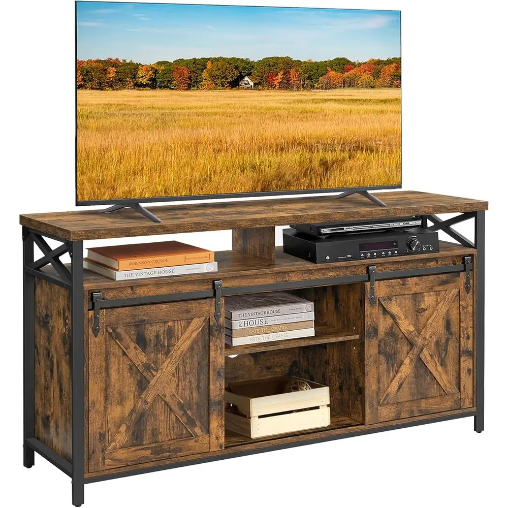 Industrial Rustic 65 TV Stand with Adjustable Shelves, Entertainment Center in Brown and Black - ULTV071B01