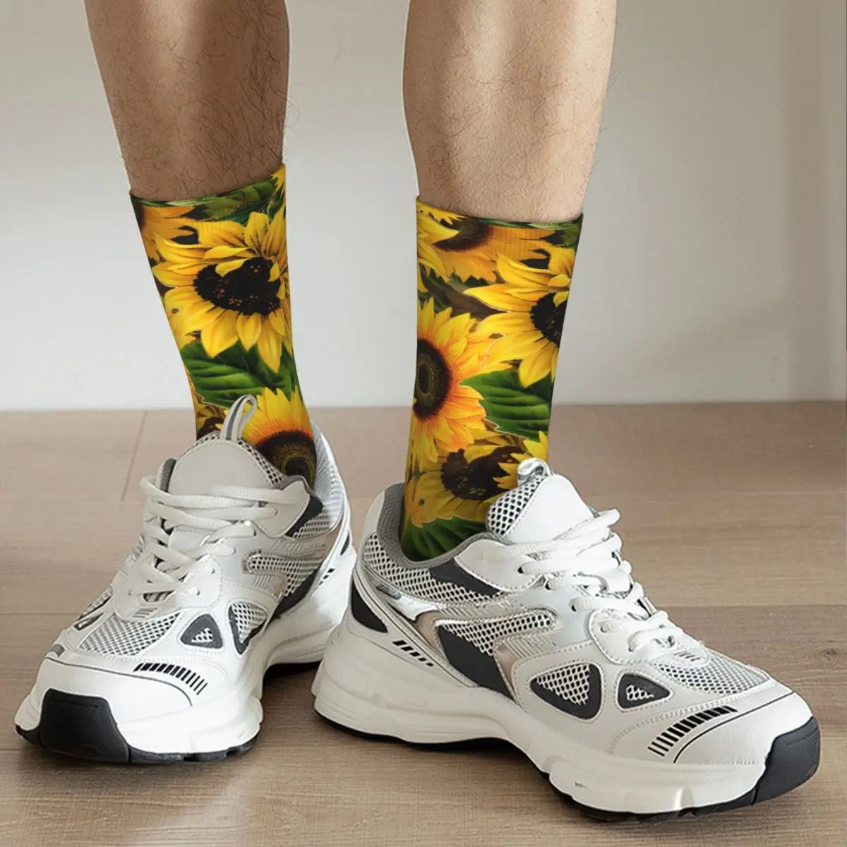 Crazy compression Vintage Sunflowers Pattern calcetín para hombre, Vintage Quality Pattern Crew Sock, novedad