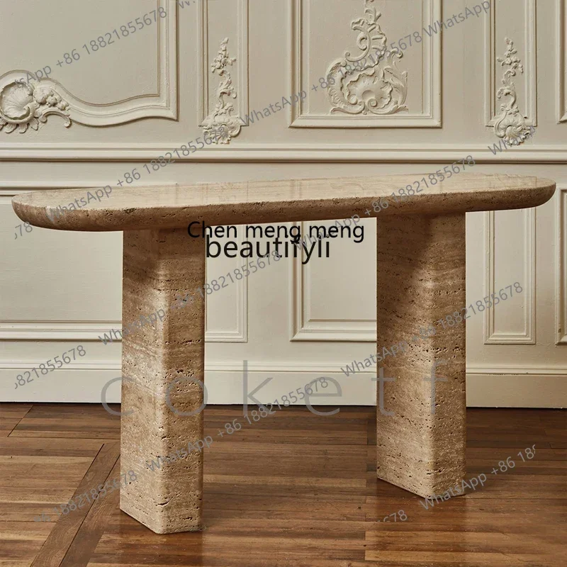 D178 H  designer light luxury high-end natural Roman travertine marble entrance table living room against the wall entrance tabl