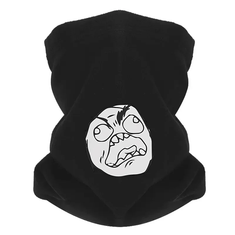 Scared face meme expression white black outline Men Outdoor Scarf Mask Neck Gaiter Hat Women cap Headgear Windproof Keep Warm Wi