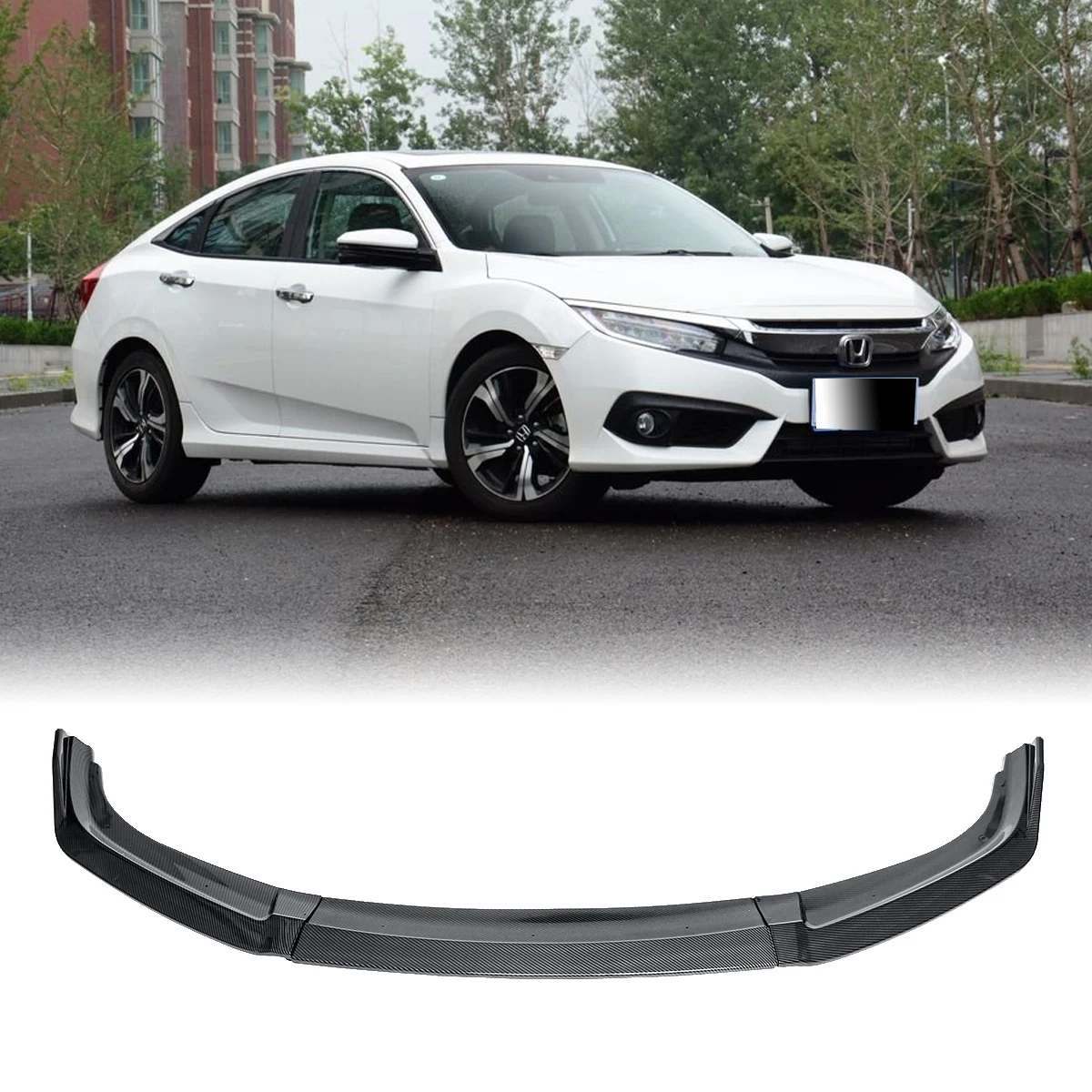 3PCS Front Bumper Lip Side Spoiler Splitter Canards Body Kit Guards Deflector For Honda Civic 2016-2018 Car Accessories Black