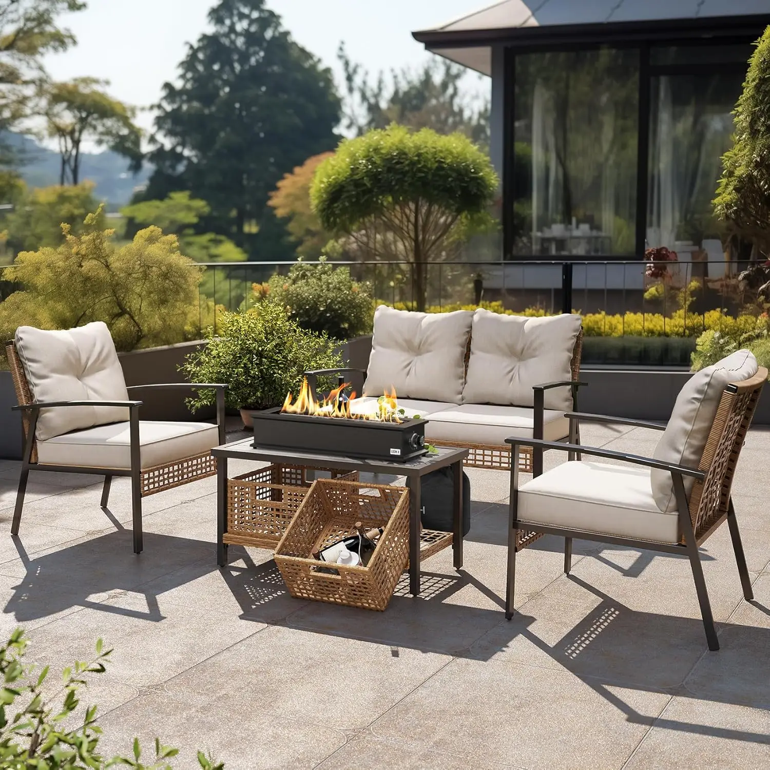 Outdoor Patio Propane Fire Pit Table with Stainless Steel Burner and Decorative Fire Glass Beads view 6