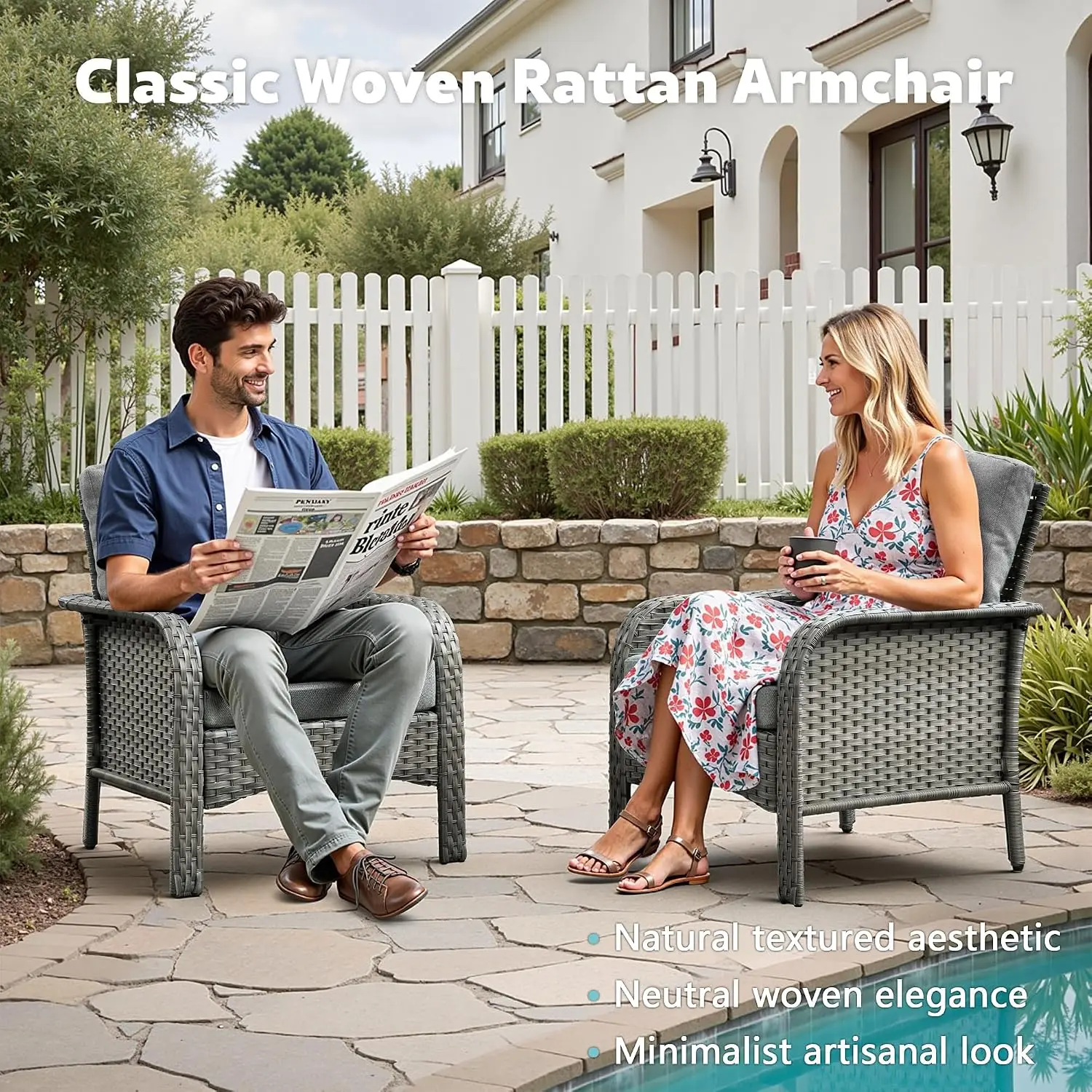 2-Pack Wicker Patio Chairs Outdoor Rattan With Armrest 250 Lb Capacity Dark Gray, Customized