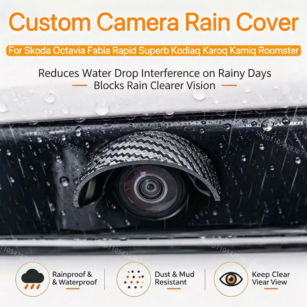 New Carbon Fiber Soft PVC Backup Camera Rain Shield Anti-Glare For Skoda Octavia Fabia Rapid Superb Kodiaq Karoq Kamiq Roomster