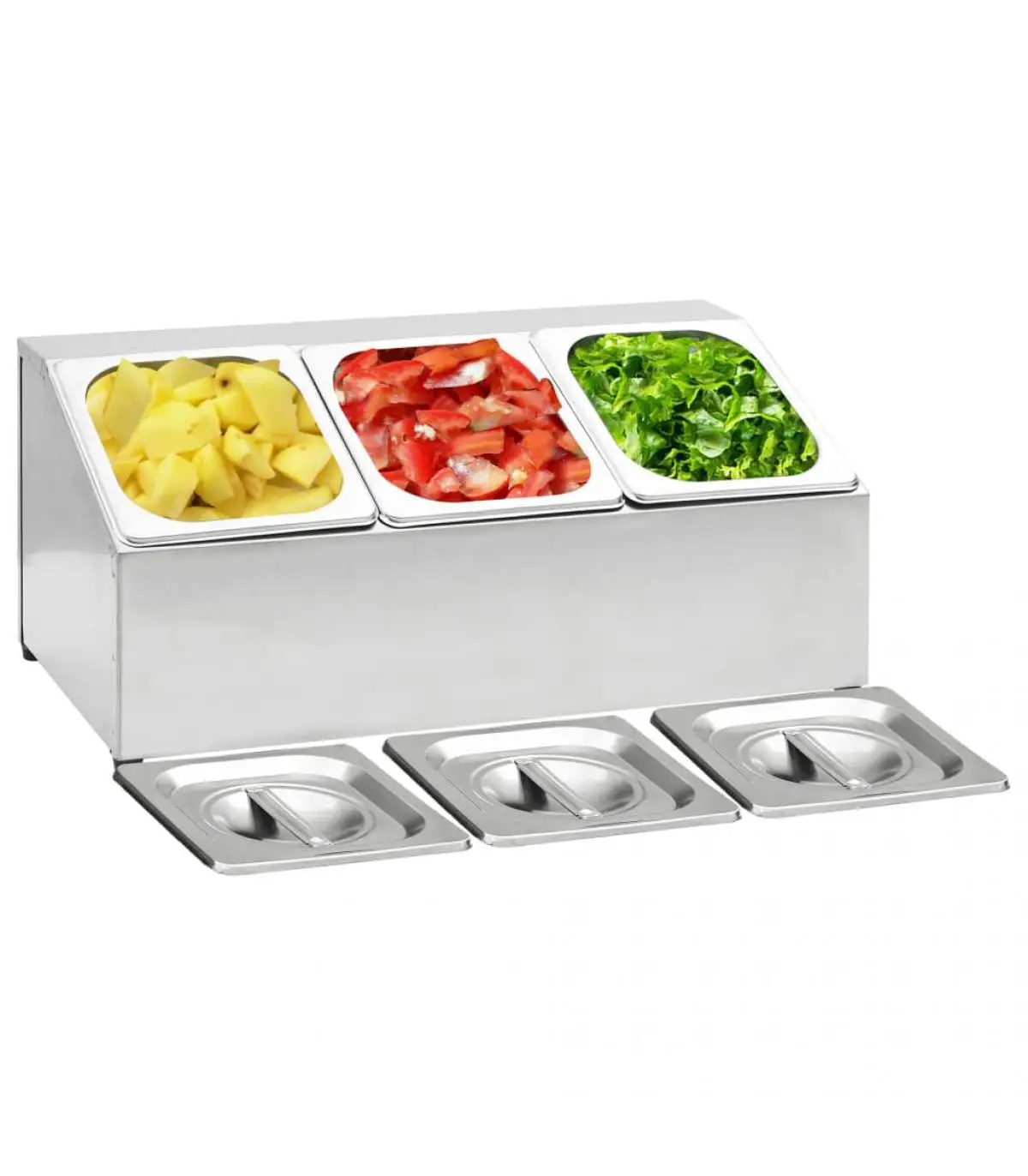 Kitchen utensils containers stand tray with 3 trays 1/6 stainless steel