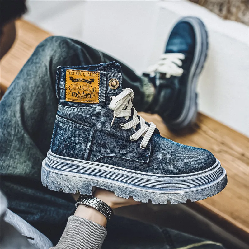 

Мужские зимние ковбойские повседневные ботинки с высоким берцем в стиле ретро в стиле вестерн Thi Bot, рабочая одежда, модные резиновые ботинки с круглым носком на низком каблуке...