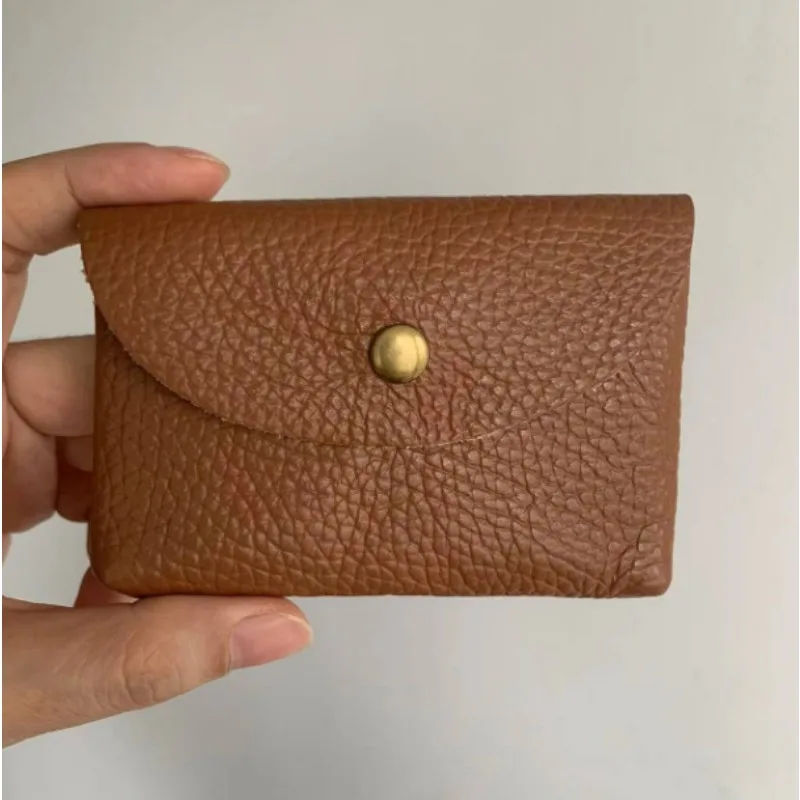 Leather Mini Envelope Change Pocket Simple Buckle Cowhide Large Capacity Card Bag Women's Coin Wallet Bank Card Earphone Bag