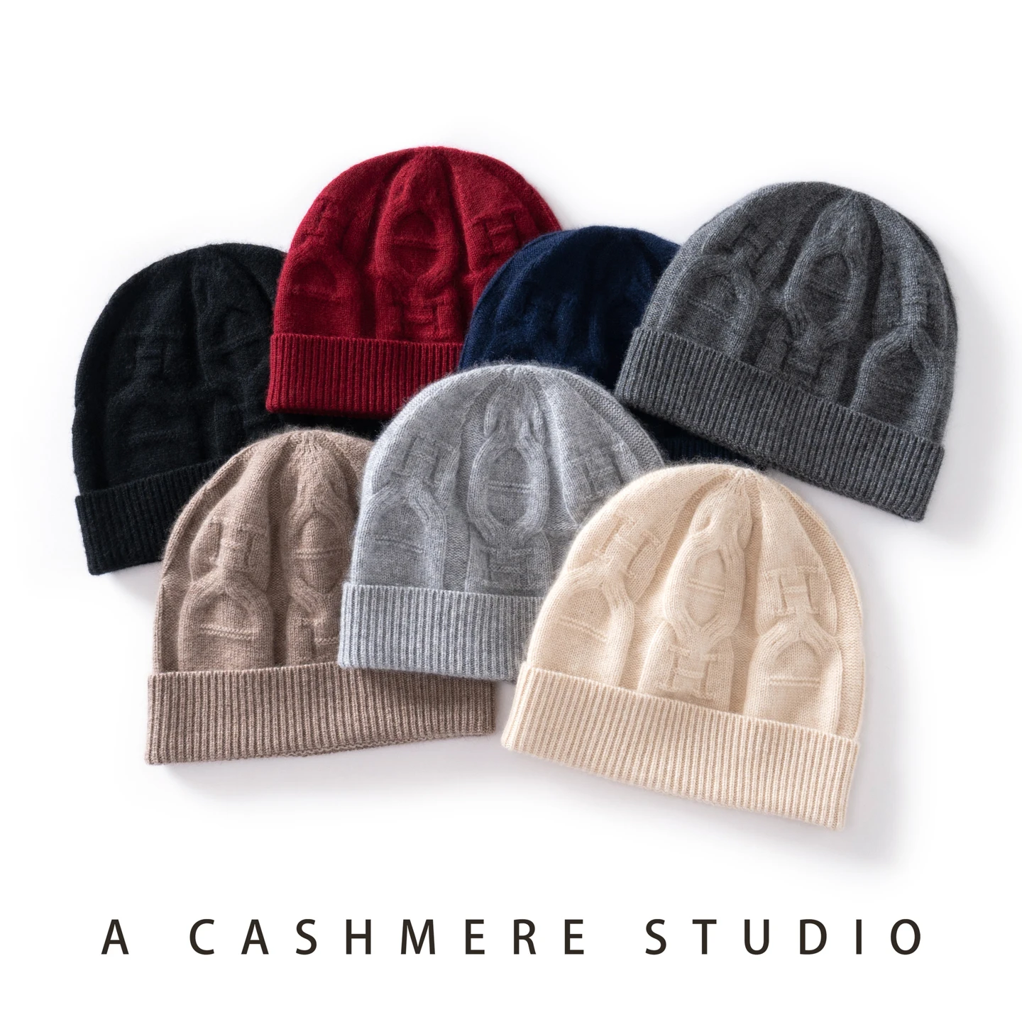 ZYCZCXX Knitted 100% Cashmere Beanie Hat Women High Quality Warm Winter Hat Solid Jacquard Casual Cap for Women and Men