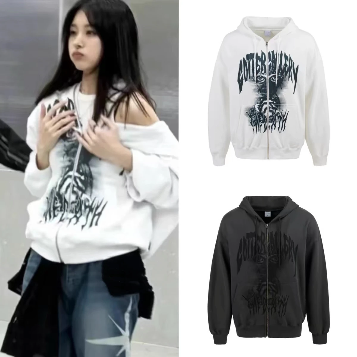 

G Gallery Faded Zipper Hoodie Noze Zhang Guizhen Women's Cotton T-irt Spring 2023 Collection Vintage Sle
