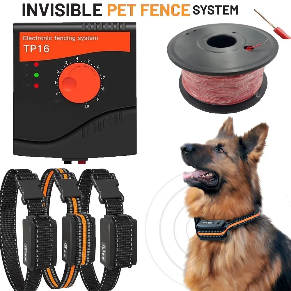 UpGrade Pet Wired Fence System Dog Electric Fencing System Rechargeable Waterproof 6 Level Adjustable Pet Training Collar