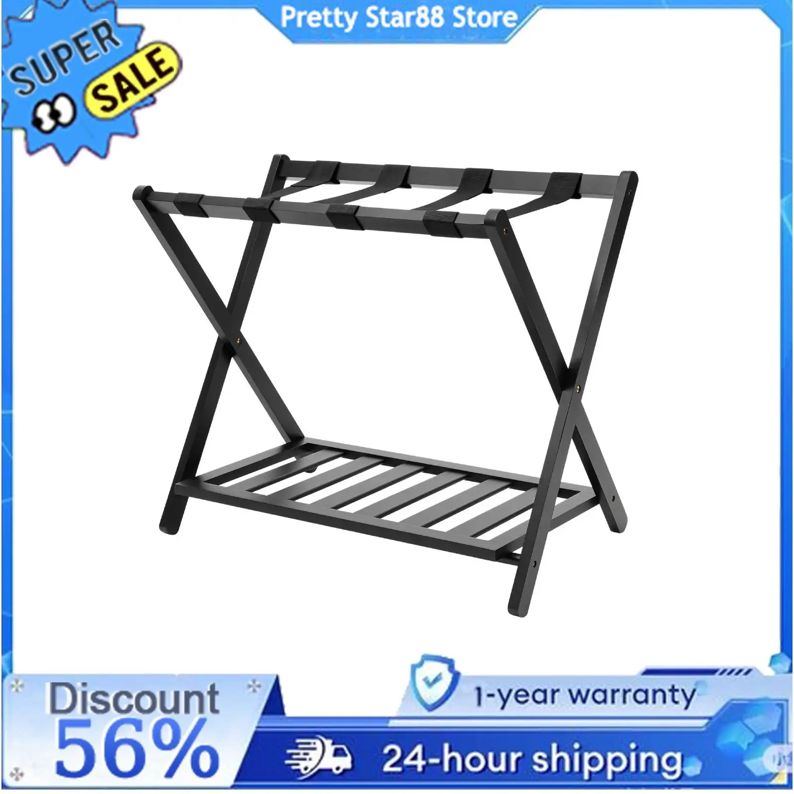

Foldable Space-Saving Home Storage Double-Layer Luggage Rack Excellent Load-Bearing Capacity for The Bedroom and Guest Room