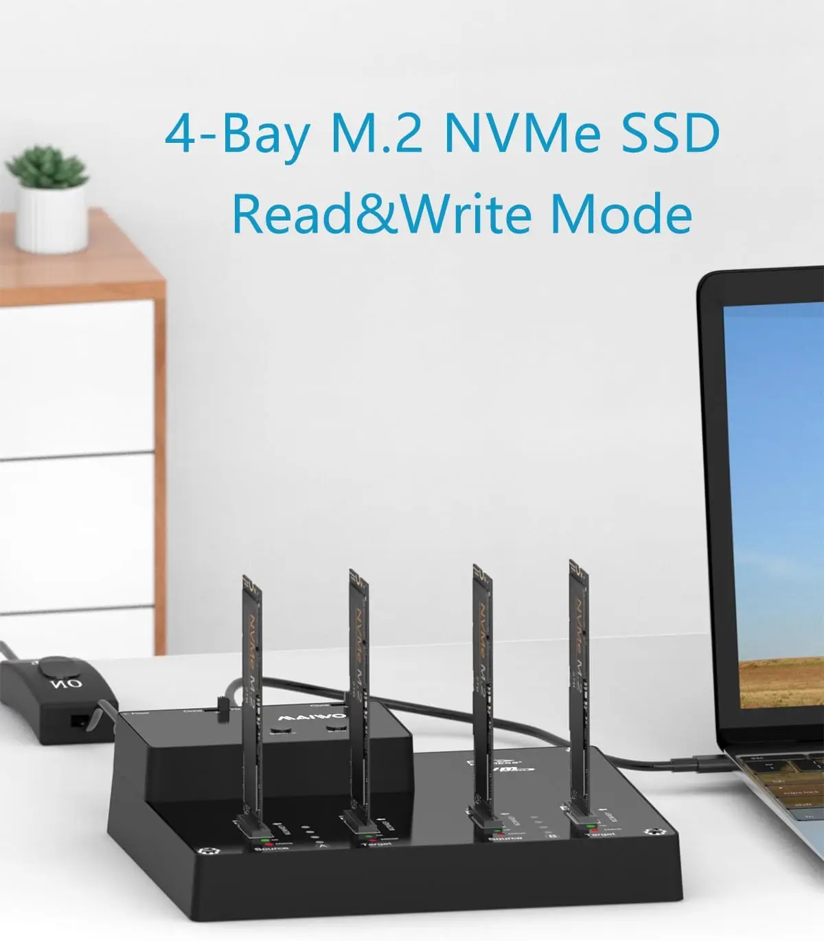 محطة إرساء MAIWO 4-Bay M.2 NVME SSD بسرعة 10 جيجابت في الثانية بدون أدوات من النوع C لدعم وظيفة ناسخ استنساخ القرص غير المتصل بالإنترنت/النظام