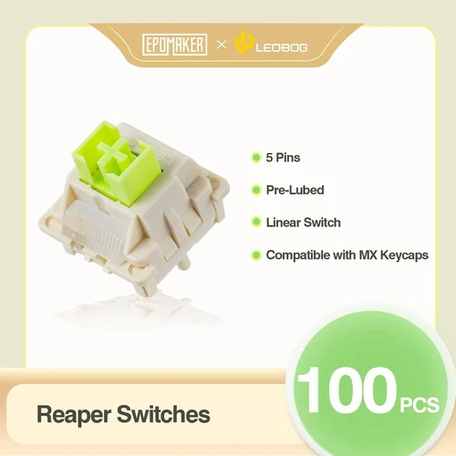 100 piezas EPOMAKER x LEOBOG Reaper interruptor lineal de 5 pines 45gf con vástago POM Compatible con teclas MX