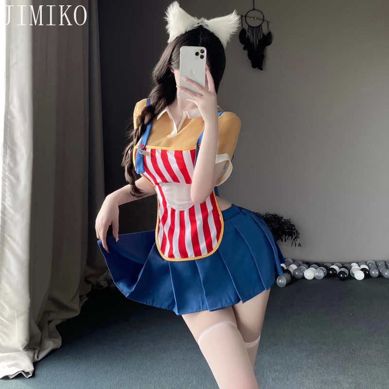 

Convenience Store Girlfriend Maid Uniform Set Sexy Role Play Costume Apron Short Backless Maid Uniform Halloween Party Costume