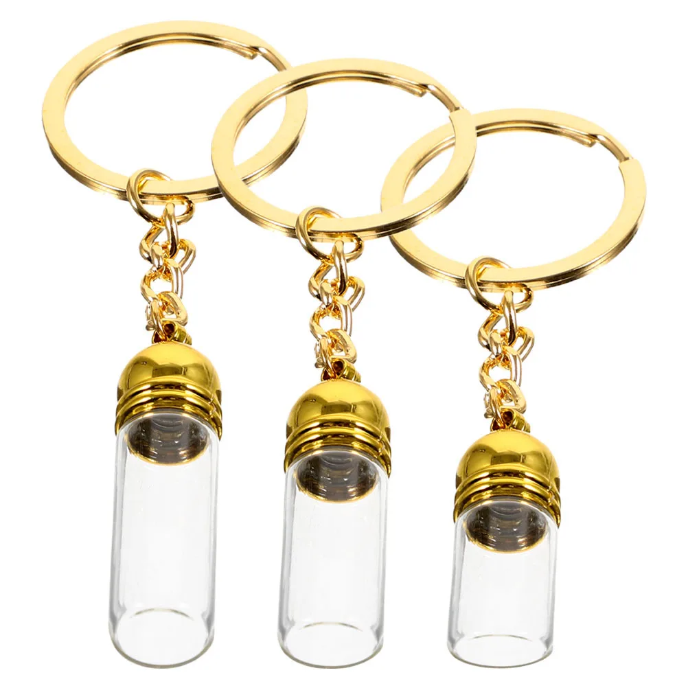 

3 Pcs Keyring Bottle Charms Glass Bottles with Lids Essential Oil Keychain Accessories