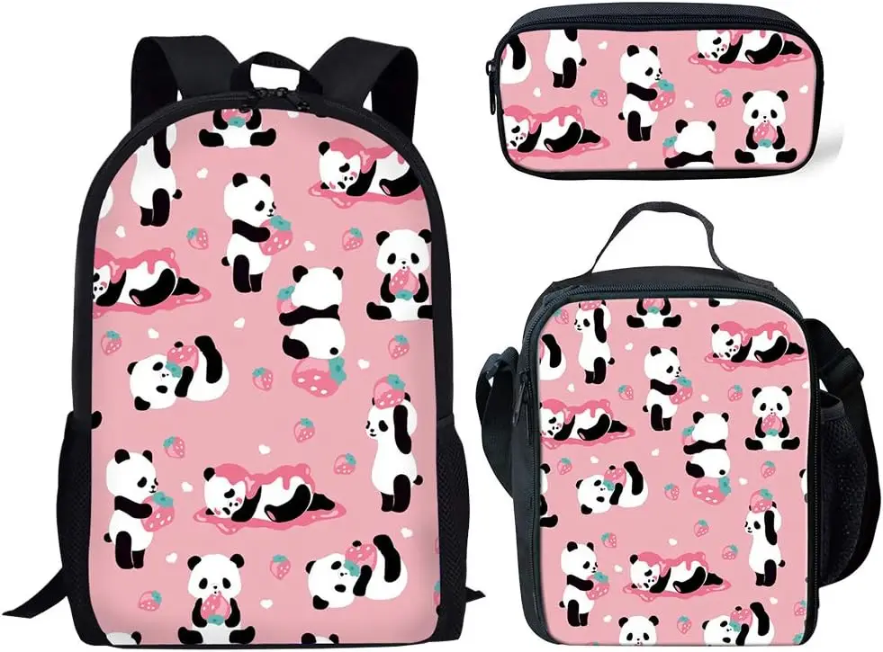 Imagem -02 - Cute Cartoon Panda Mochilas Conjunto para Crianças Bookbags Teenager Laptop Bolsa para Crianças Bolsa de Escola para Meninos e Meninas Lunch Bolsa Pencil Case Pcs