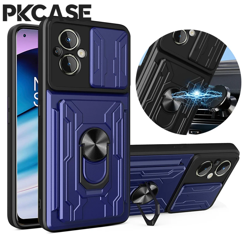 PKCASE Shockproof Push Window Phone Case For One Plus 12 10T Nord N30 N20 CE3 Lite Card Slot Back Cover For One Plus Ace Pro 5G