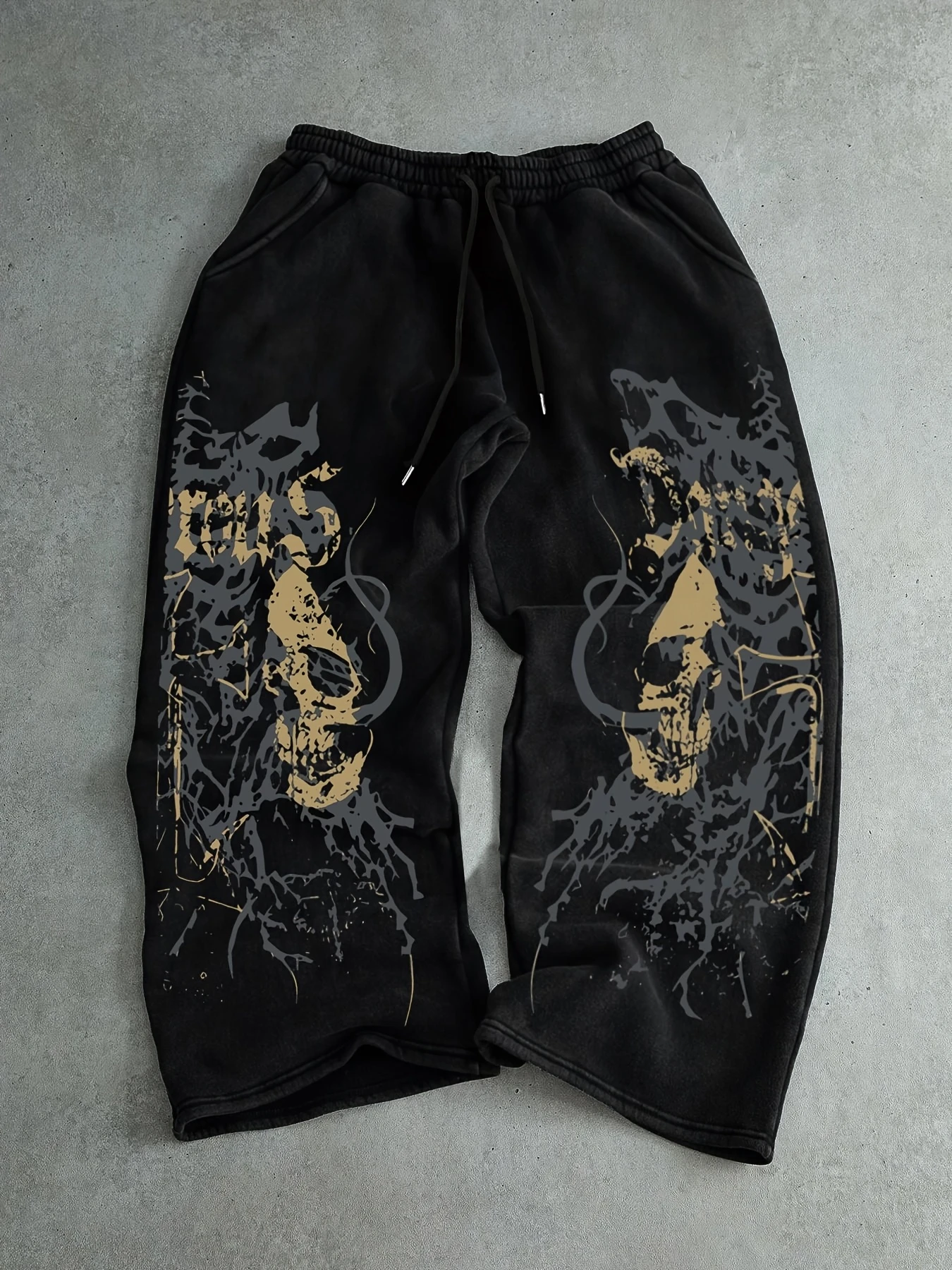 2026 New Style Men Wide Leg Sweatpants Drawstring Waist Vintage Skull Thorn Gothic Print Baggy Punk Street Trousers kids