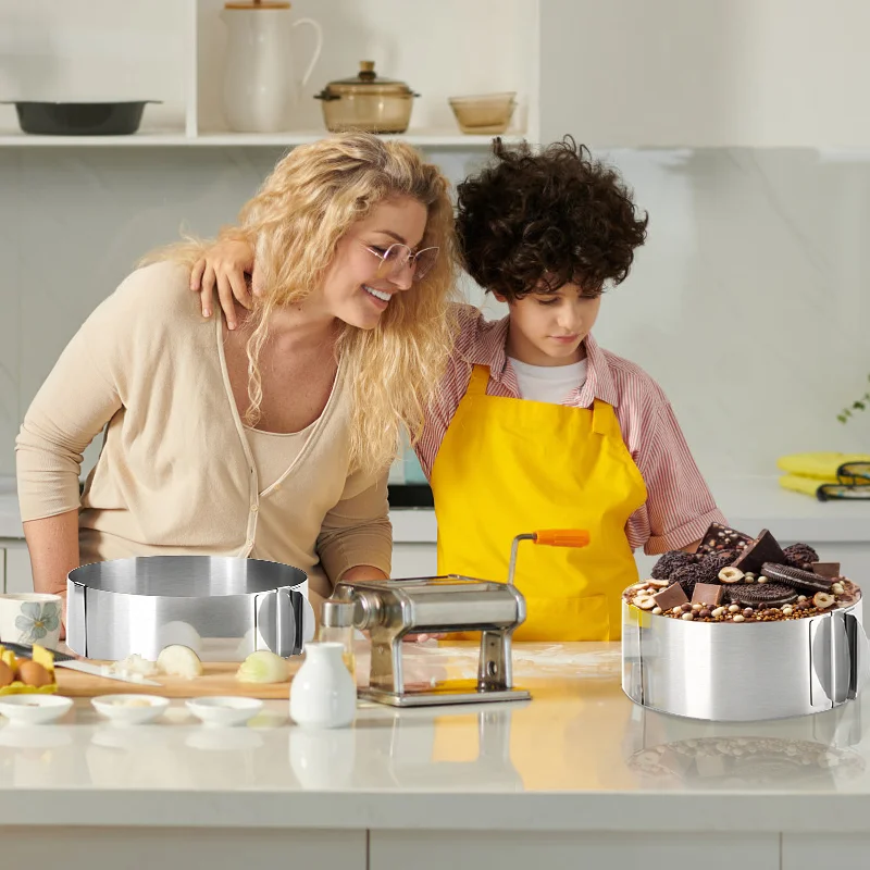 Anneau à gâteau rond réglable en acier inoxydable, moule à mousse, ustensiles de cuisson, outils de décoration de gâteau, 6 à 12 pouces