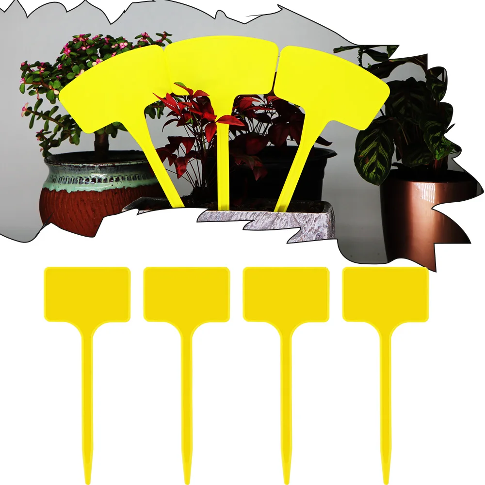 Yellow T Type Gardens Markers Tags Waterproof Label Record Plate Re-Usable Nursery Flower Plants Sign Stakes Classification