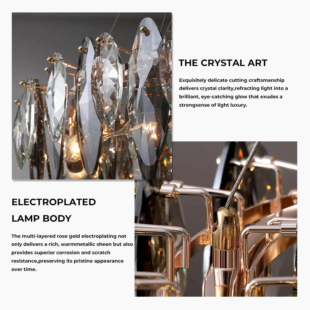 Modern Luxury Crystal Chandelier K9 Crystal Grey Pendant Light for Hotel Bedroom Living Dining Room Lighting