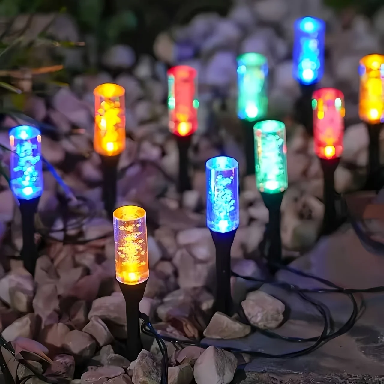 Solar Bubble Tube Solar Pathway Lights Waterproof LED Lawn Stake Lamps Outdoor Garden Yard Walkway Decor Lamp