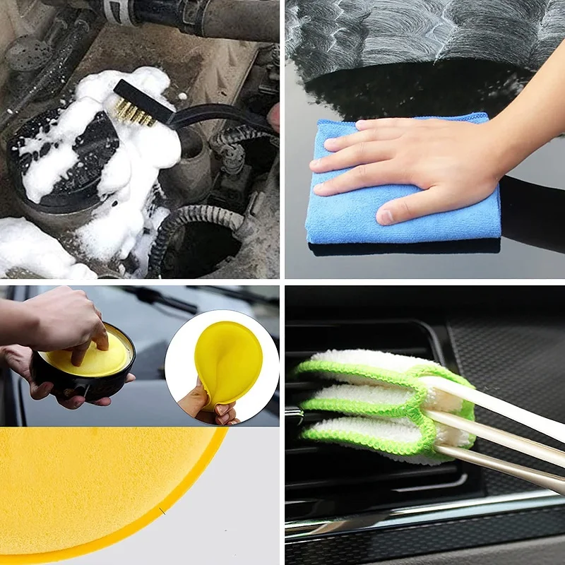 17 PCS Auto Detailing Brush Set Non-slip Rubber Handle Detail Brush Kit for Car Interior Exterior Air Vents Clean Accessories