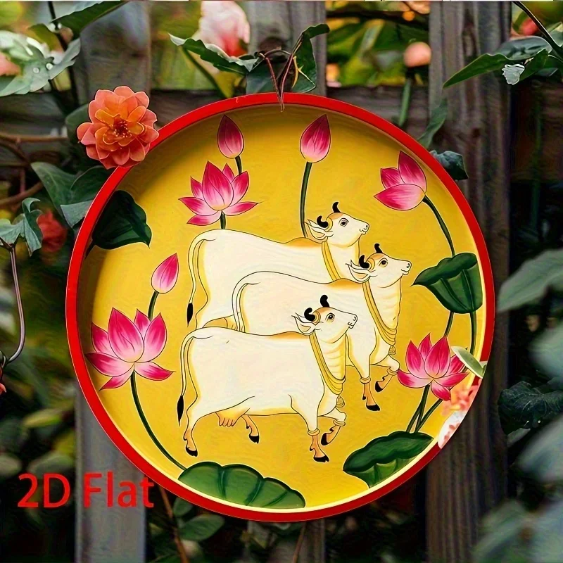 2D Flat, 1pc Vintage Indian Style Round Wooden Wall Decor Sign - Pre-Drilled Design, Suitable for Home, Wedding, Birthday Party,