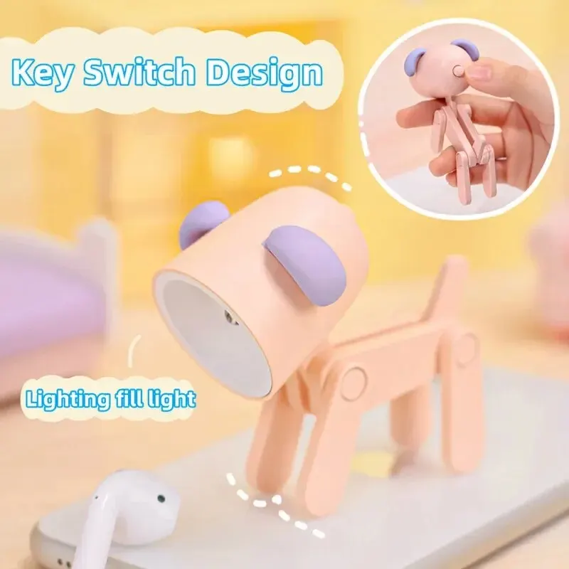 LED Night Light Soft Rubber Ears Wireless-use Button Battery Mini Cute Pet Puppy LED Night Lamp for Desktop Decoration