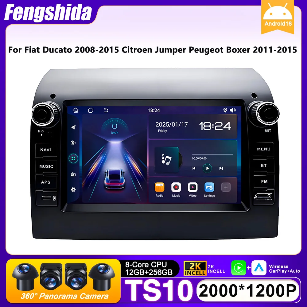 Car Radio Carplay For Fiat Ducato 2008-2015 Citroen Jumper Peugeot Boxer 2011-2015 Android 16 GPS Android Auto WiFi 4G No 2din