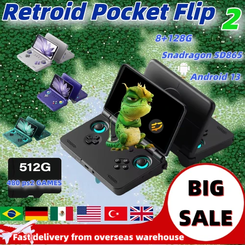 Retroid Pocket Flip 2 consola de juegos portátil Retro consola de videojuegos 5,5 pulgadas AMOLED pantalla táctil SD865 8G + 128G Android13 PSP PS2
