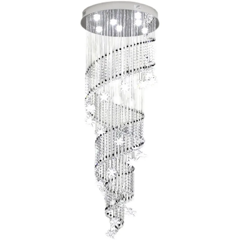 

Round crystal chandelier, modern minimalism, rotating staircase chandelier