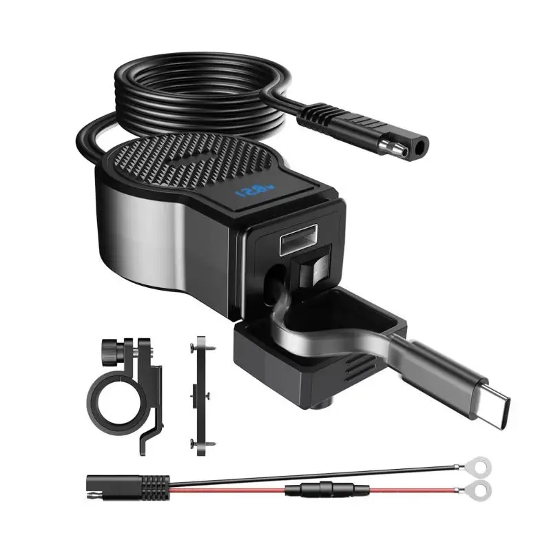 Motorcycle USB Charger With Retractable Cable Quick Charge Portable Waterproof 12V Phone Charger For Bike Handlebar