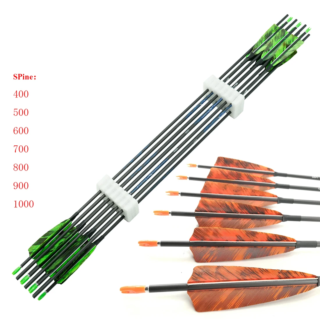 

12X Spine 400-1000 Carbon Arrows Shaft Camo Turkey Feathers 80gr Points Nock Compound Recurve Bow Hunting Archery