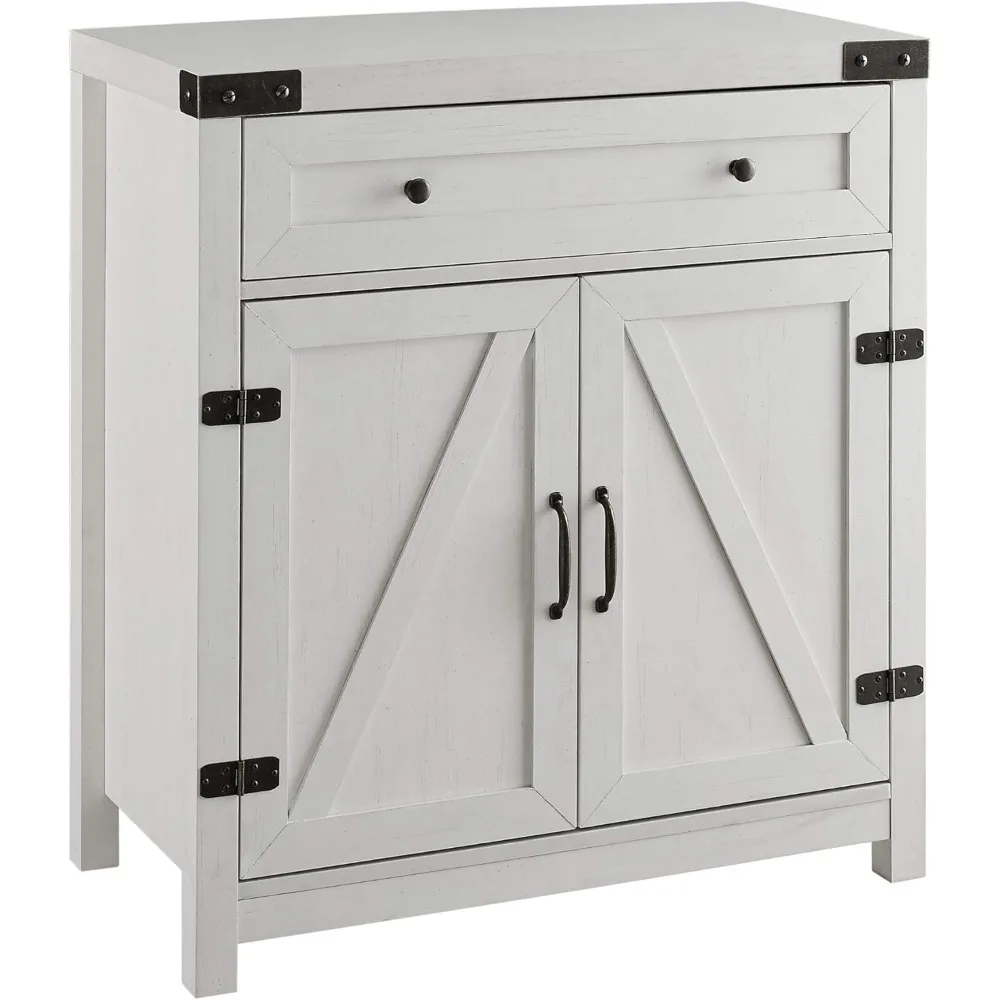 Farmhouse Double Barn Door Accent Kitchen Storage Cabinet Pantry with 1 Drawer, 30 Inch, Brushed white